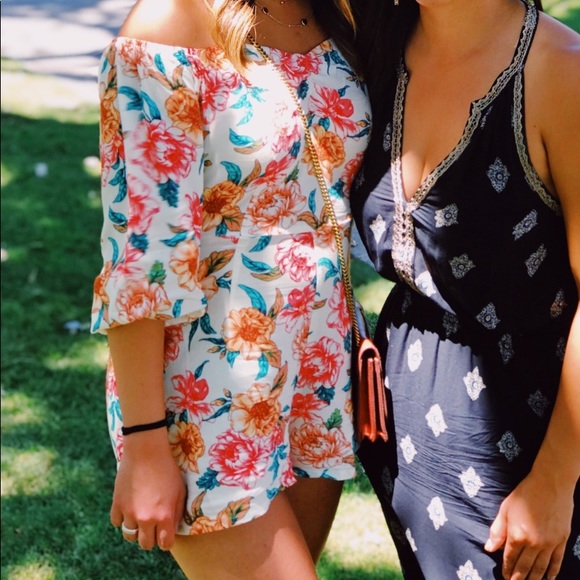 Cream colored off the shoulder floral romper - Picture 2 of 2